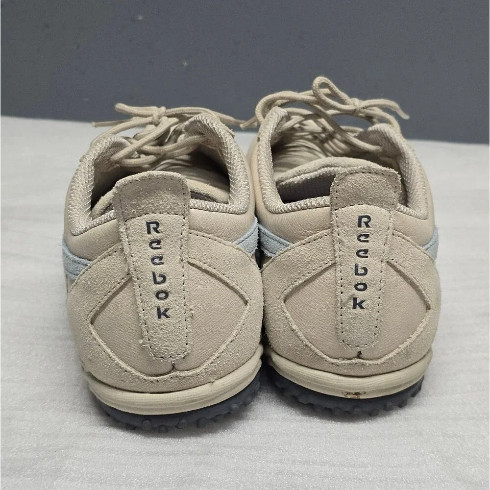 Vintage Reebok Suede Sporty Slip On Sneakers Cream Blue 10